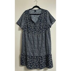 Emery Rose Size 2XL Navy Floral Tiered Babydoll Dress Short Sleeve V-Neck Casual
